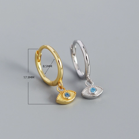 Evil Eye Hoop Earrings 925 Sterling Silver Blue Zircon Geometric Dainty Minimalist Jewelry For Women