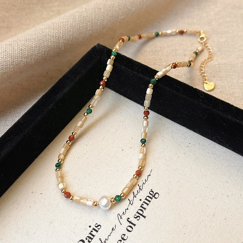 Collier Perlé Avec Künstliche Perle D'Eau Douce Et Coquille Bijoux Baroques Vintage Français Pour Femmes Mode Style Dopamine Accessoires