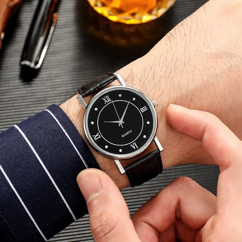 Klassiek Heren Quartz Horloge Business Casual Legering Kast Krokodil Textuur Kunstleer Band Grote Wijzerplaat Romeinse Cijfers