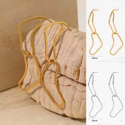 Irregular Geometric Drop Earrings Stainless Steel Long Wave Line Minimalist Modern Jewelry For Women