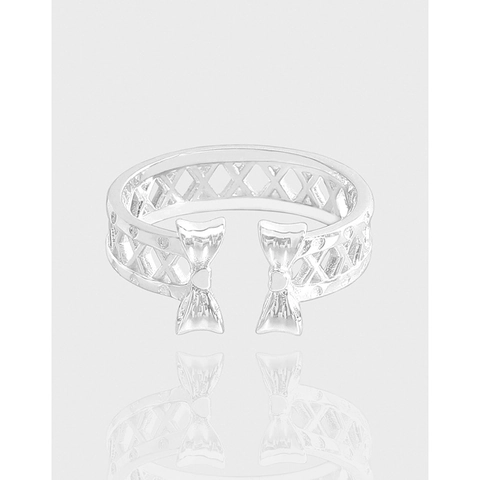 Minimalist 925 Sterling Silver Open Ring For Women Elegant Hollow Mesh Bowknot Design Adjustable Finger Ring Luxury Jewelry Gift