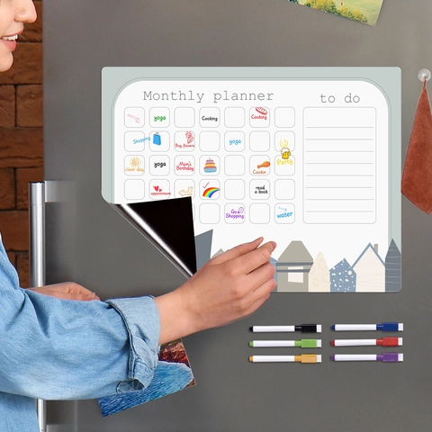 Magnetic Monthly Planner Whiteboard Calendar Dry Erase Board For Fridge With Pens Home Office Organization