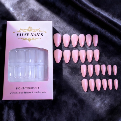 Uñas Postizas Press On Forma De Almendra Larga Rosa Pálido Acabado Jelly Brillante ABS Para Mujeres Manicura DIY