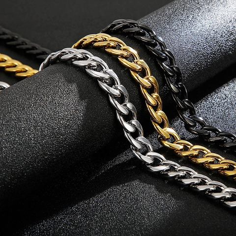 Cuban Link Chain Necklace Stainless Steel With Rhinestones Box Clasp Hip Hop Streetwear Jewelry For Men Fashionable