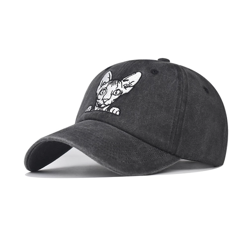 Baseball Cap Washed Cotton Embroidered Sphynx Cat Adjustable Vintage Sun Hat For Men Women