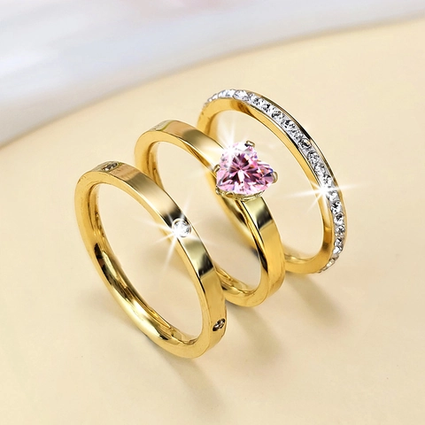 Elegant Stackable Heart Zirconia Rings High Quality Stainless Steel Fashion Jewelry For Women Daily Accessories
