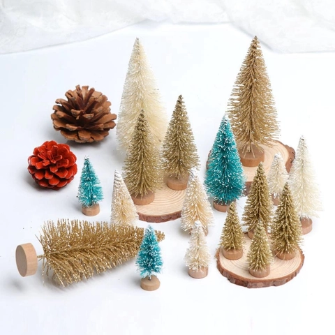 Mini Weihnachtsbaum Sisal Verschneit Gefrostet Desktop Ornament Holzsockel Winter Tischdeko DIY Landschaft