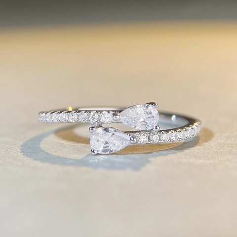 Anello Moissanite in Argento Sterling 925 da Donna Doppia Goccia d'Acqua Taglio a Pera Moissanite Pave Anello Aperto Regalo Gioielli Raffinati