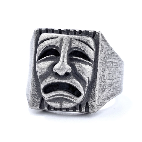 Bague Masque De Théâtre Acier Inoxydable Vintage Oxydé Comédie Tragédie Visage Punk Gothique Bijoux Pour Hommes