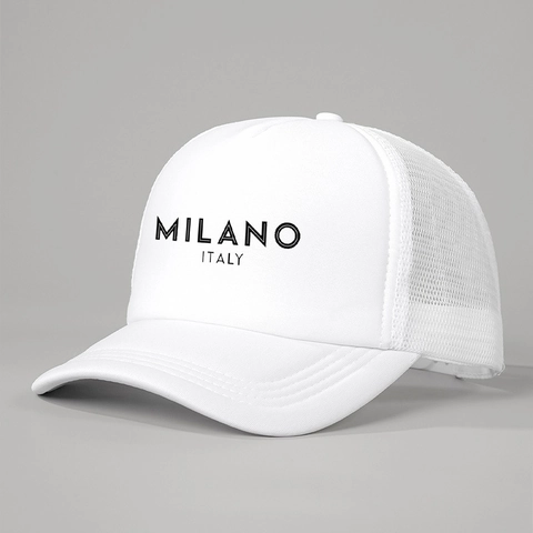 Milano Italy Print Trucker Hat Retro Mesh Baseball Cap Verstelbaar Ademend Polyester Spons Zonnescherm Unisex Hoed