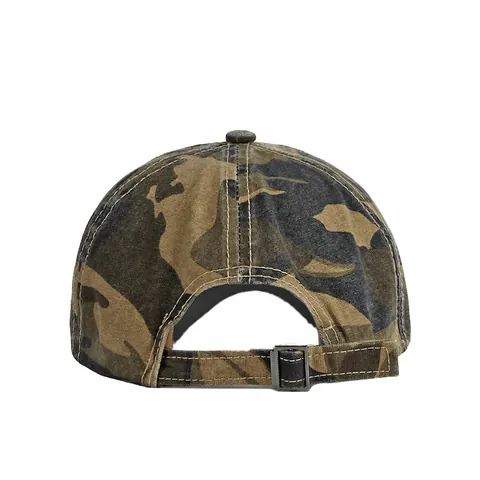 Washed Cotton Camouflage Baseball Cap With Retro Patch Adjustable Metal Buckle Outdoor Sun Hat For Men Women