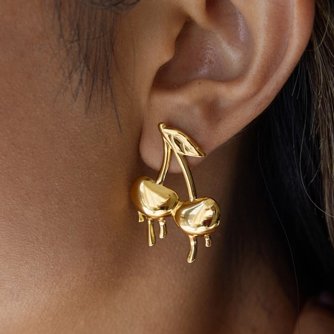 Mode Edelstahl Flüssig Tropfen Ohrstecker Für Damen Gold Plattiert Kirsch Stern Lippen Form Wasserdicht Schmuck Geschenk