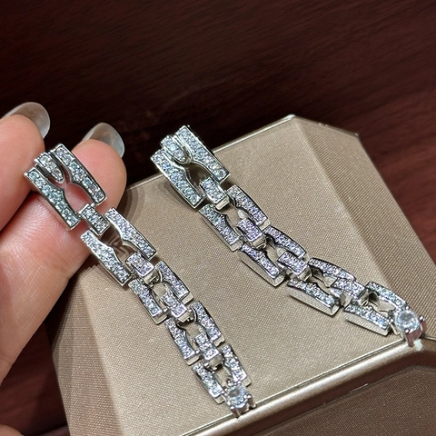 Geometrische Quadratische Kette Drop Ohrringe Kupfer Zirkonia Mit 925 Sterling Silber Ohrstecker Luxus Frauen Büro