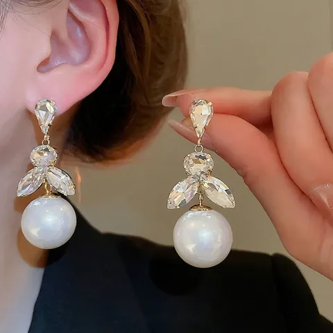 Vintage Künstliche Perlen Ohrhänger Strass Kupfer Schmuck Mit Silver Earring Post Eleganter Luxus Stil Damen