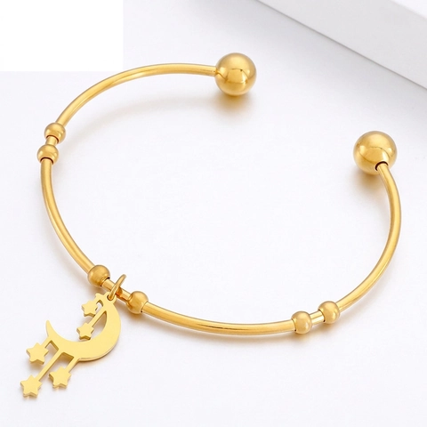 Roestvrijstalen Maan Ster Charm Open Manchet Armband Elegante Romantische Gepolijste Bangle Mode Sieraden Voor Dames