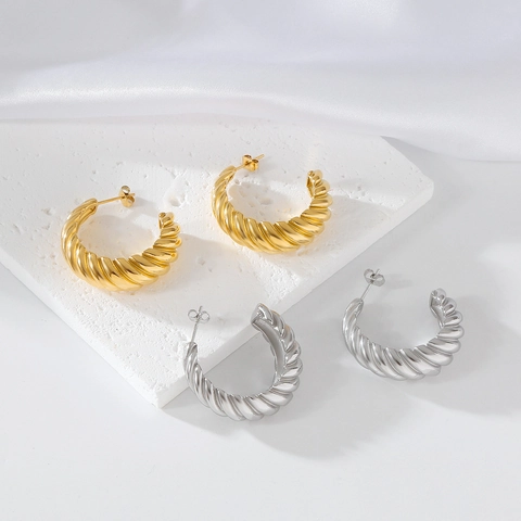 Pendientes de Aro en Forma de C Retorcidos de Acero Inoxidable Minimalistas para Mujer Chapados en Oro de 18K Joyería Geométrica