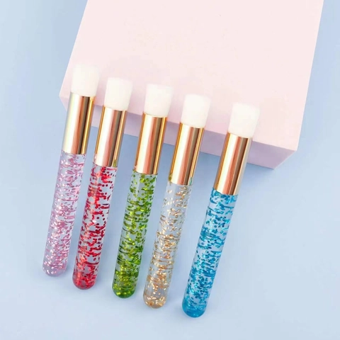 Lash Nose Cleaning Brush Soft Fiber Bristles Flat Head Blackhead Remover Tool Glitter Acrylic Handle Gold Ferrule