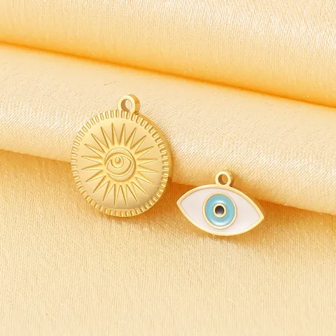 Evil Eye Sun Medallion Charms Stainless Steel 18K Gold Plated For DIY Bracelet Necklace Making Bohemian Style Jewelry Findings