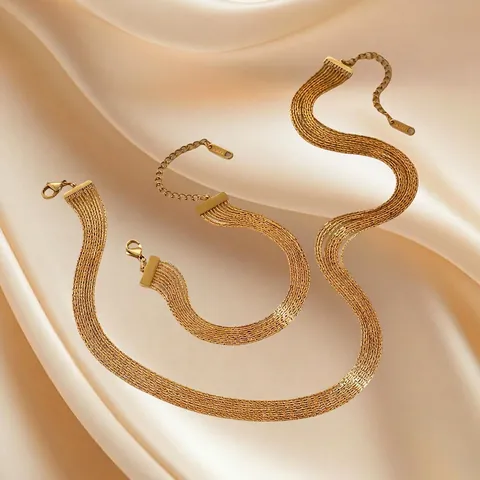 Collana E Bracciale A Catena Serpente Multistrato In Acciaio Inossidabile Placcato Oro Gioielli