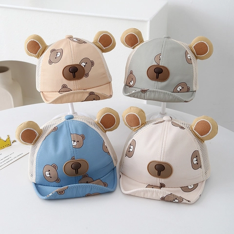 Cappello Baseball Rete Neonato Cotone Poliestere Traspirante Sole Orecchie Orso Decorazione Cartone Animato Bambino Estate Accessoire