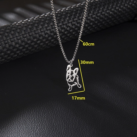 French Bulldog Pendant Necklace Stainless Steel Hollow Animal Shape Hip Hop Streetwear Style For Men Women
