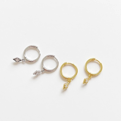925 Sterling Silber Rhombus Anhänger Creolen Minimalistische Geometrische Zirkon Eingelegte Schmuck Für Frauen