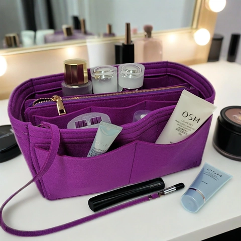 Felt Bag Organizer Insert Multi-Pocket Handbag Tote Liner Cosmetic Travel Makeup Storage With Zipper Pocket