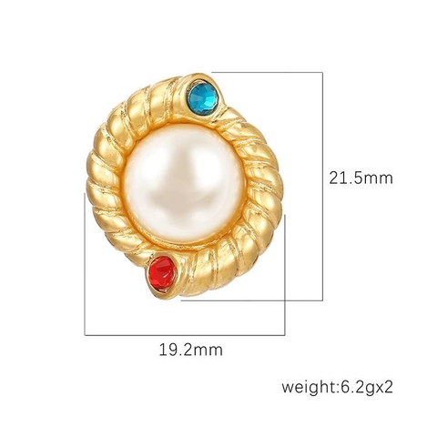 Pendientes De Acero Inoxidable Perla Barroca Artificial Con Diamantes Imitación Azules Rojos Chapado Oro 18K Joyas Estilo Francés