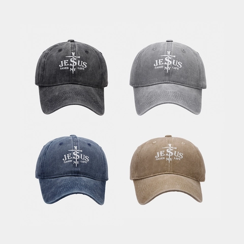 Cappello Da Baseball Cotone Lavato Protezione Solare Outdoor Casual Vintage Distressed Jesus Saved My Life Ricamo Croce Unisex