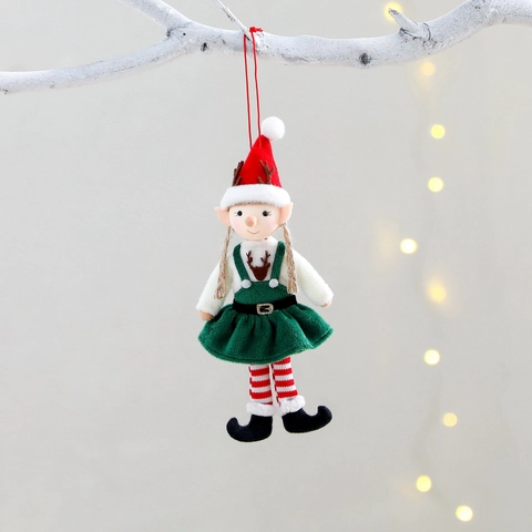 Christmas Elf Ornaments Plush Hanging Dolls Deer Embroidery Suspender Pants Dress Holiday Tree Decor For Home Party