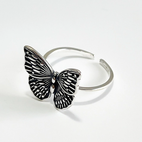 Anello Farfalla In Argento Sterling 925 Vintage Ossidato Regolabile Stile Minimalista Gioielli Di Moda Per Donna
