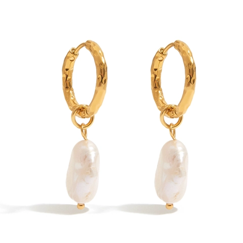 Barok Kunstparel Creolen Roestvrij Staal 18K Verguld Gehamerd Geometrische Hangende Oorbellen Sieraden Voor Dames