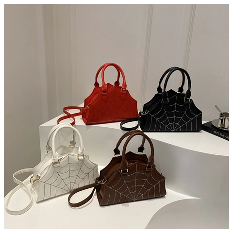 Women Spider Web Stitching Handbag PU Leather Gothic Punk Shoulder Crossbody Bag With Adjustable Strap Novelty Fashion
