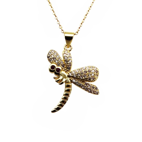 Dragonfly Pendant Necklace Brass Micro Pave Zircon 14K Gold Plated Colorful Insect Animal Jewelry For Women Girls