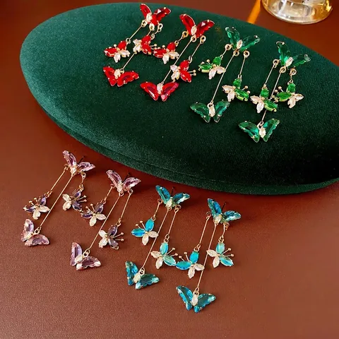 Lange Vlinder Kwastje Oorbellen Zirkoon Koperen Sieraden Met Zilveren Oorsteker Elegant Voor Dames
