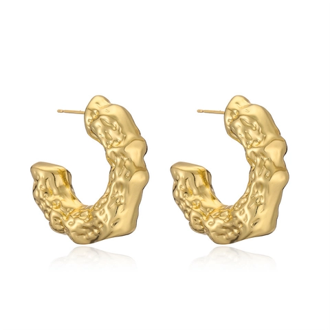 18K Gold Plated Heart Earrings Vintage Hammered Textured Geometric Copper Stud Earrings For Women French Minimalist Jewelry