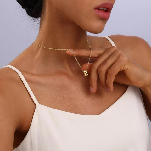 Bubble Initial Letter Necklace Stainless Steel Brass 18K Gold Plated 3D Puffy Pendant Necklace For Women Men Jewelry Gift