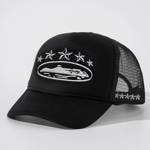 Trucker Hut Mit Fünf Sternen Stickerei Mesh Atmungsaktive Baseballkappe Verstellbar Outdoor Sonnenschutz Unisex