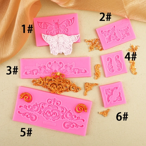 Molde Silicona Encaje Barroco Decoración Pasteles Fondant Chocolate DIY Arcilla Marco Espejo Herramienta Repostería