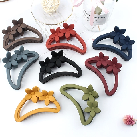 Flower Hair Claw Clip Matte Acrylic Double Floral Design Korean Style Elegant Large Hairpins Accessories For Women