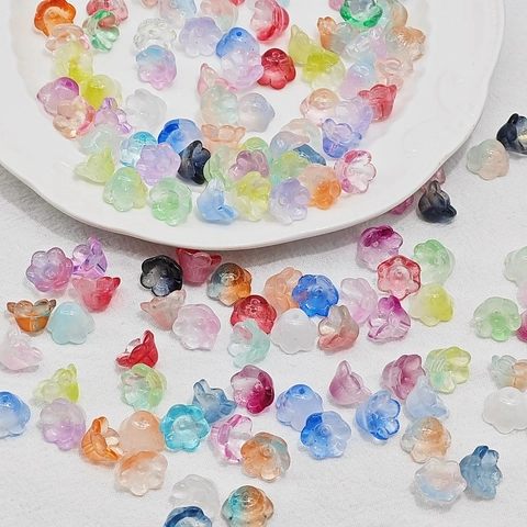 Lily Of The Valley Flower Glass Loose Beads Gradient Semi Transparent Bell Orchid Floral Charms For DIY Jewelry Making