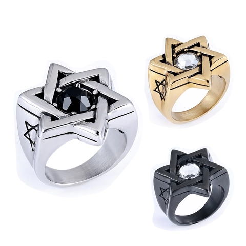 Anello Da Uomo In Acciaio Inossidabile Con Esagramma E Pietra Preziosa Stella Di Davide Gioielli Punk Quotidiani