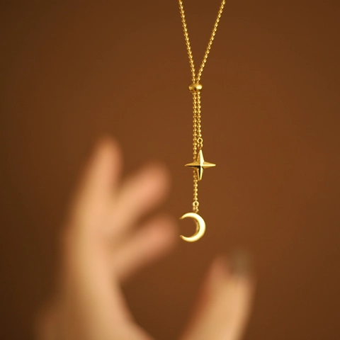 Collana A Y Con Nappa Stella Luna Acciaio Al Titanio Placcato Oro Catena A Sfere Regolabile Gioielli Eleganti Minimalisti Per Donne