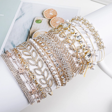 Diademas Elegantes De Diamantes De Imitación Perlas Artificiales Metal Fino Accesorios Cabello Novia Boda Fiesta Aleación Zircón Lazo Corazón Hoja Mujer