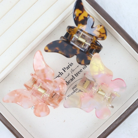 Pinza Para El Cabello De Mariposa Elegante Acetato De Celulosa Colorido Mármol Cuadros Tortuga Patrón Antideslizante Agarre Fuerte Accesorio Mujeres Niñas