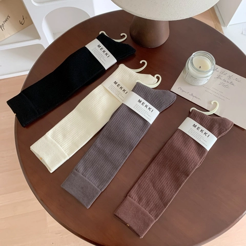 Women Ribbed Knit Long Socks Combed Cotton Solid Color JK Style Breathable Slouchy Fashion Hosiery Girls