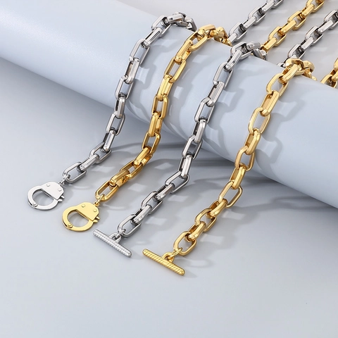 Conjunto De Joyas De Acero Inoxidable Minimalista Para Hombre Collar Y Pulsera De Cadena Geométrica Con Cierre Esposa