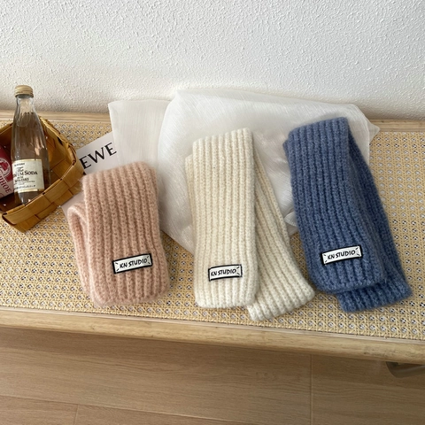 Bufanda De Punto Suave Lana Cálida Color Sólido Acanalada Calentador De Cuello Coreano Minimalista Moda De Invierno Para Mujer