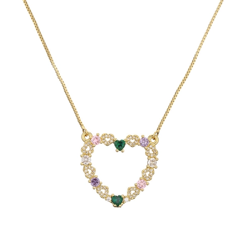Heart Pendant Necklace Copper Gold Plated Hollow Zircon Artificial Pearl Elegant Clavicle Chain Jewelry For Women