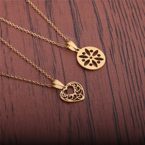 Hohl Herz Anhänger Halskette Edelstahl Vergoldet Zirkon Strass Mode Schmuck Für Damen Mädchen
